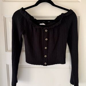 Black Ribbed Button-Up Sweater
